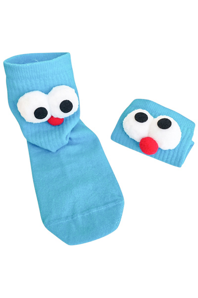 ZEYZEY MONKEY 1 Pair Blue Burst Eyes Funny Design Solid Color Unisex Sports Socks