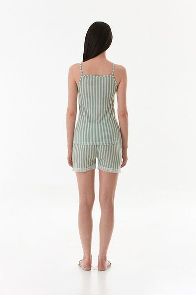 Fulla Moda Thick Striped Lace Shorts Pajama Set