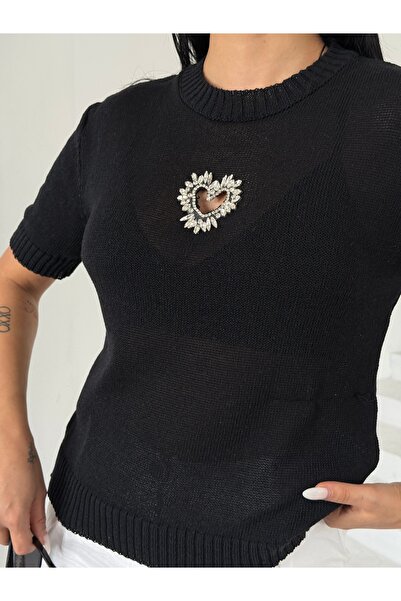 KENZA'A TRİKO Kadın Göğüsü Taş İşlemeli Bluz