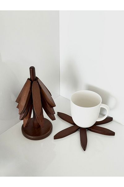 SALPHOME 4-Piece Wooden Trivet with Stand