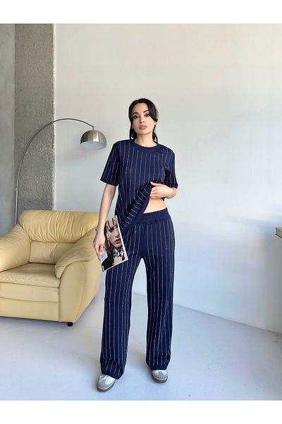 orjinal blue b Striped Stone Bottom Top Set
