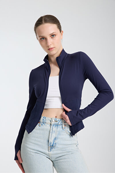 MRS.MODA Жіноча спортивна куртка з прямим коміром, блискавкою, кишенями та отворами для великого пальця