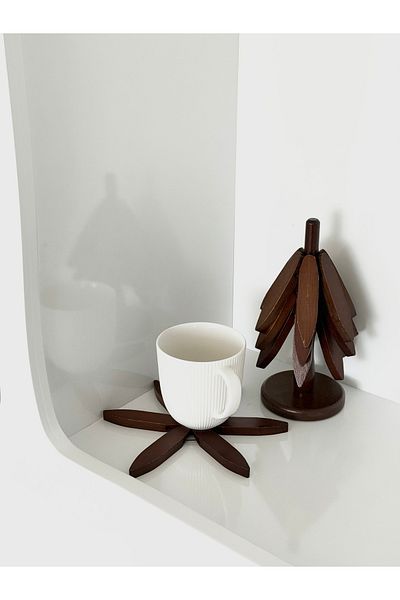 SALPHOME 4-Piece Wooden Trivet with Stand