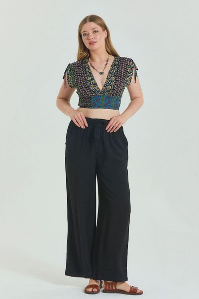 Los banditos Women's Plus Size Trousers with Elastic Waist Belt Detail