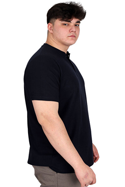 ModeXL Mode XL Ανδρικό μπλουζάκι με γιακά δικαστή μεγάλου μεγέθους Βάφλα U20036 Navy