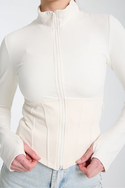 MRS.MODA Women's Stand-Up Collar Zipper Pocket Knitted Sports Jacket with Thumb Holes