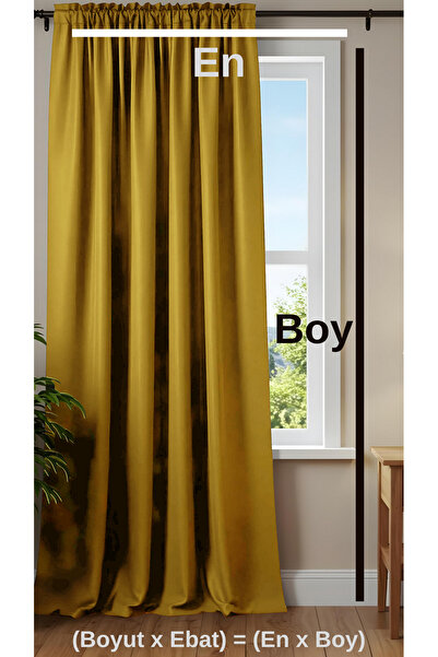 Yuka Blackout Light Proof Background Curtain Mustard Color Single Wing No Pleats 100% Blackout Sunshade