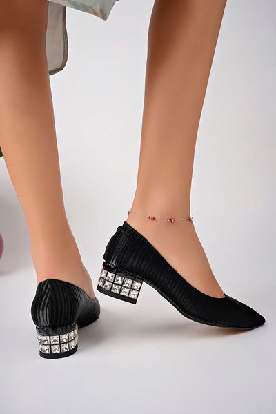 Stillo 700 Women's Short Heeled Stone Detailed Evening Dress Shoes