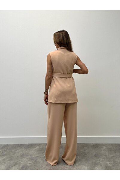 Maldia Shop Women's Mila Belted Vest Palazzo Trousers Yavruağzı Set