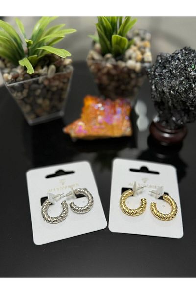 Asef Hediye Gold and Silver Color 2 Piece Hoop Model Stainless, Tarnish Free Steel Earrings