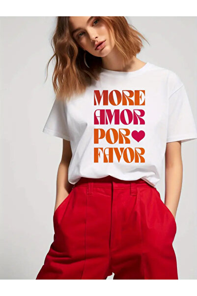 AEMİ Unisex Više ljubavi, molim Štampano 100% pamuk Oversize kroj T-shirt