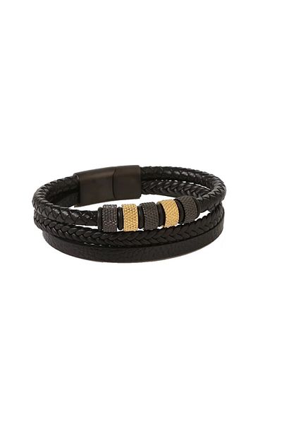 SIC MODA Stainless steel and leather bracelet SIC MODA 5631C, 5 mm