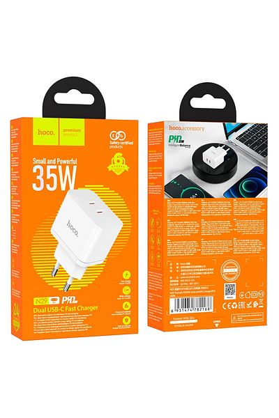 REDz Accessories Încărcător de rețea 2 x Type-C, Hoco N29 Triumph, încărcare rapidă Pd 35w, alb