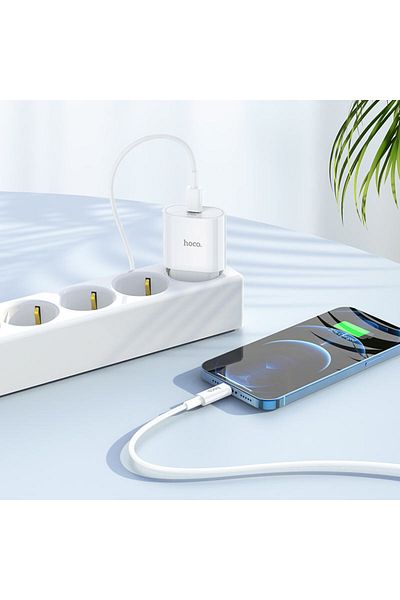 REDz Accessories Set încărcător pentru iPhone, cablu adaptor Lightning Hoco C94a 1 m, încărcare rapidă Pd20w, alb