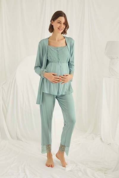 Lohussa Monamise Women's Special Design Lace Front Buttoned Maternity Maternity 3-Piece Pajama Set 18203