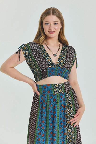 Los banditos Блуза великого розміру з глибоким V-подібним вирізом і візерунком