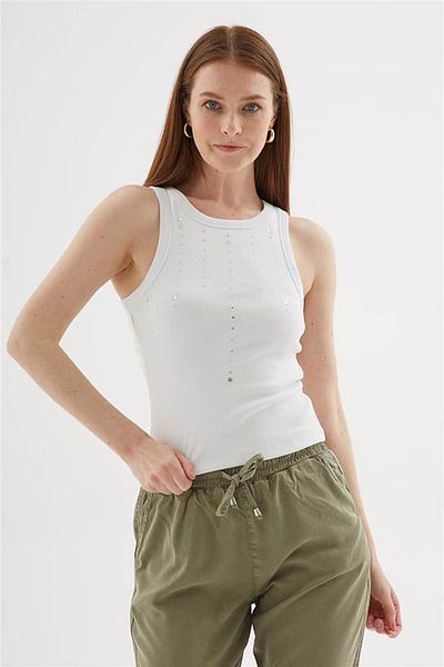 Fashion Friends Stoned White Women's Sleeveless T-Shirt 25Y0505K1