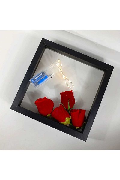 Hometaş Ev Ürünleri 25X25 Deep Memory Frame Rose Box with Led Gift