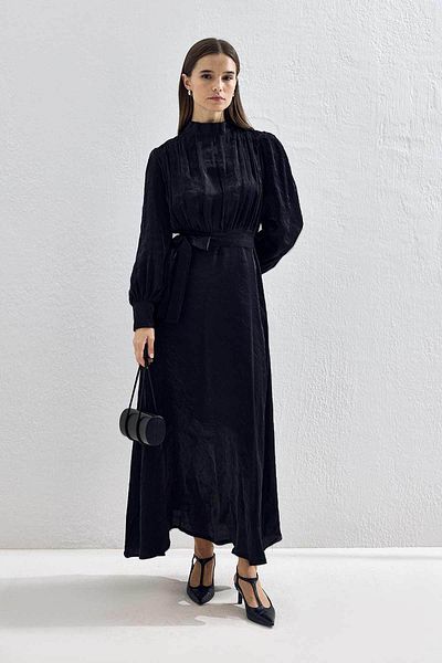 Hooopstore Jasmine Shiny Textured Black Dress