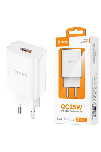 REDz Accessories Adaptor X-Start CDQ080, port USB QC3.0, încărcare rapidă 25W, alb