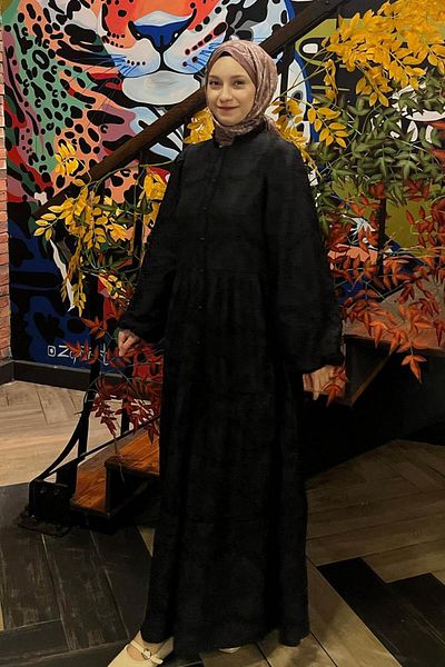lamelif Κέντημα με κουμπιά Κεντημένο Φόρεμα Φιστόν Μαύρο