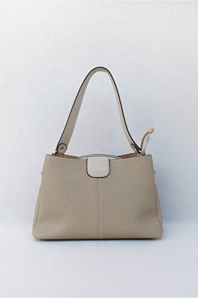 Bragii Cream Women's Shoulder Bag 4 Compartments Zippered Magnet Buckle Handl...
