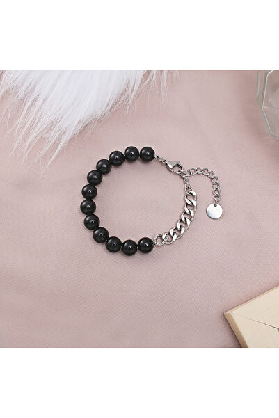 SIC MODA Unisex Stainless Steel and Lava Bracelet 4356