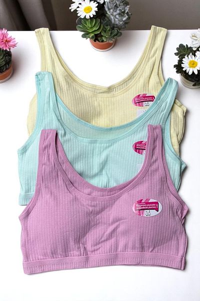 Dondeza Young Girl's Wide Strap Ribbed Camisole Half Tank Top 3 Pack Training Bra