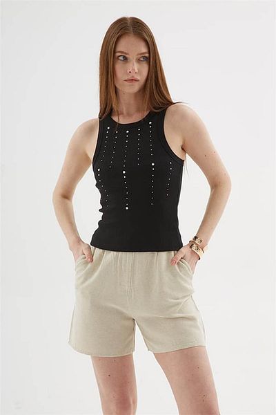 Fashion Friends Stoned Black Women's Sleeveless T-Shirt 25Y0505K1