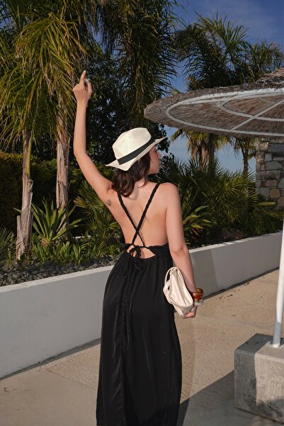 Eka Rochie lungă neagră cu șireturi pentru femei 1026-221679