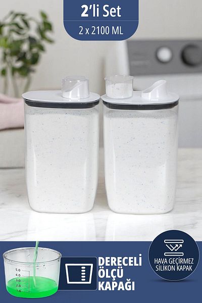İronika Silicone Lid Scale Powder Liquid Tablet Detergent Storage Container Box 2100 ml 2 Pieces