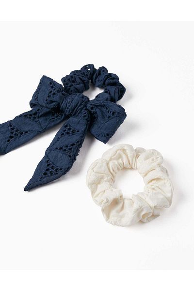 Ziddy Pack of 2 Scrunchie Hair Ties for Baby and Girl, White/Dark Blue