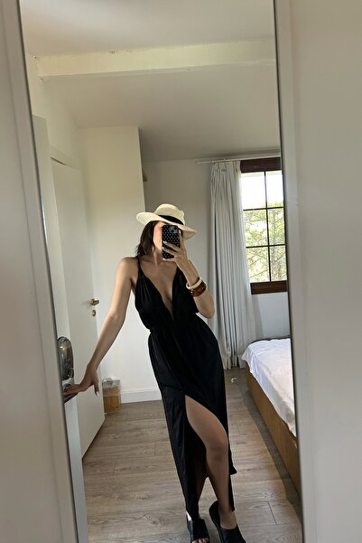 Eka Rochie lungă neagră cu șireturi pentru femei 1026-221679