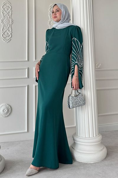 InStyle Βραδινό φόρεμα με λεπτομέρεια με κομμένο μανίκι σμαραγδένιο πράσινο
