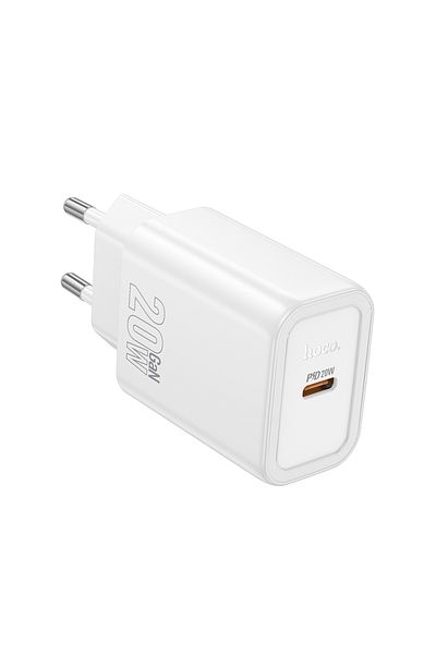 REDz Accessories Adaptor priză HOCO N60, port Type-C, încărcare rapidă 20W, tehnologie GaN, alb