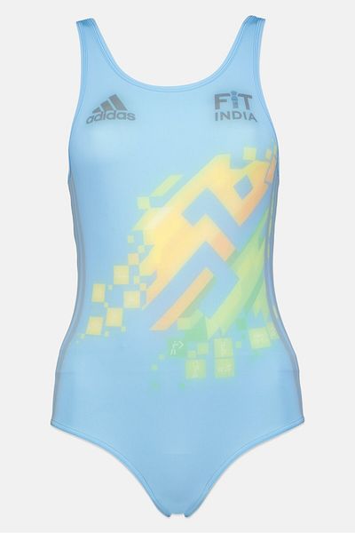 adidas Women Graphic Print One Piece Swimsuit, Light Blue