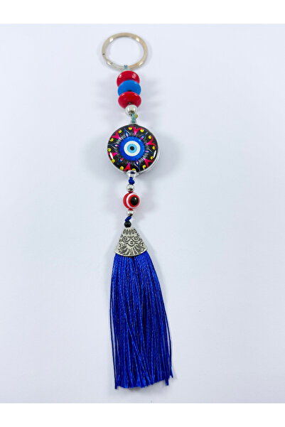 biuti Red Evil Eye Beaded Colorful Evil Eye Bead Keychain, Handmade Gift Accessory