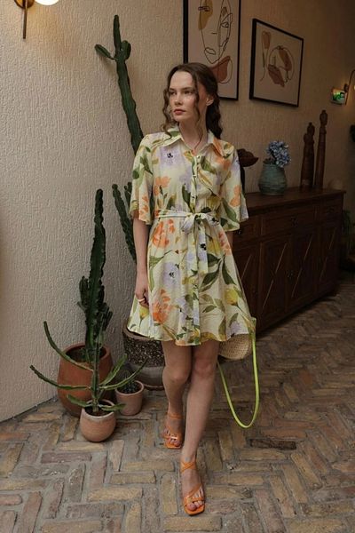 GIDY Floral Patterned Half Sleeve Dress - Green