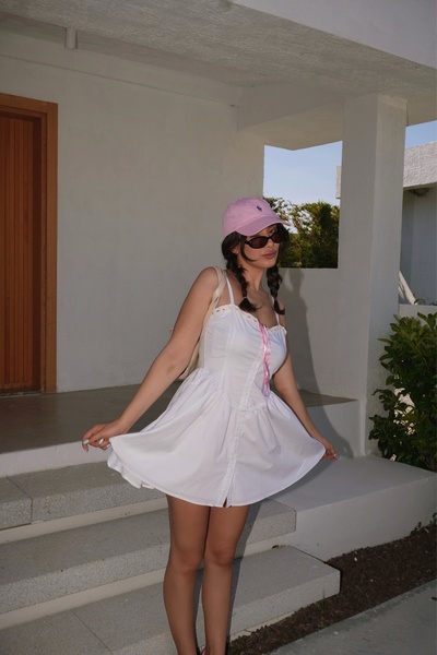 Eka Γυναικείο Λευκό Φόρεμα με Ζαρτιέρες 1026-221553