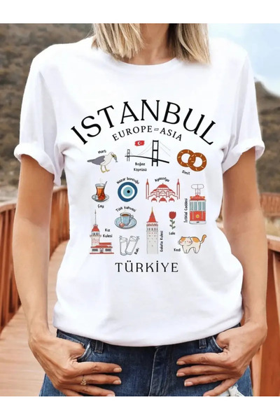 AEMİ تي شيرت كبير الحجم مطبوع عليه اسطنبول أوروبا آسيا للجنسين مصنوع من القطن...