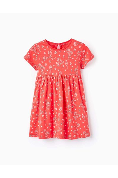 Ziddy Dress with Pattern for Baby Girls 'Maracas', Dark Coral