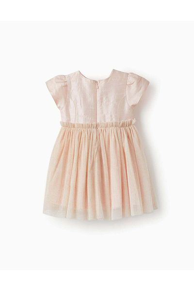 Ziddy Dress with Tulle Skirt and Golden Glitter for Baby Girls, Pink