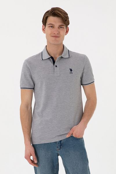U.S. Polo Assn. Ανδρικό μπλουζάκι με λεπτή εφαρμογή Polo Neck Grey Melange Basic 50305980-vr086