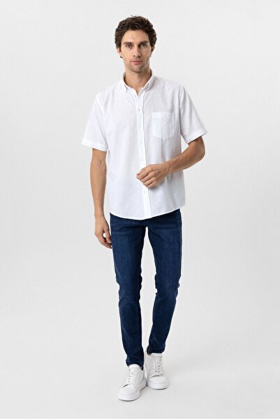 SÜVARİ Loose-Fit Short Sleeve White Men's Shirt