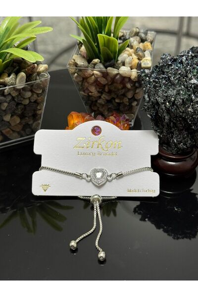 özzybijuteri Silver Color Heart Model Zircon Stone Bracelet (Tarnish-Free, Ru...
