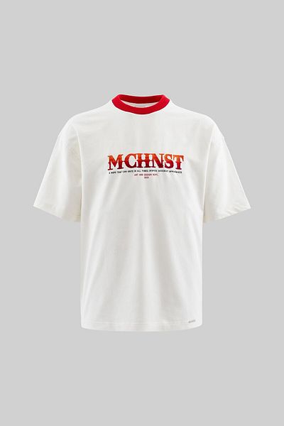 Machinist Men's Color Gradient Embroidered Oversize Ecru T-Shirt