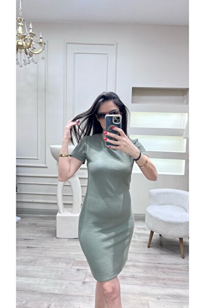 VBSVİBES Rochie ocazională din țesătură otomană pentru femei, cu croială dreaptă, cu mânecă scurtă, elegantă