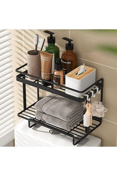 Quasar & Co. Storage Shelf Over the Toilet Basin, Solder-On, Metal, 34x15.5x33cm, Black