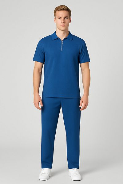 Altamira Men's Petrol Blue Half Zipper Ottoman Tracksuit Set