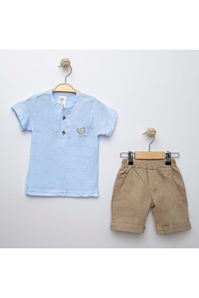 s.t. sebat tekstil Мусліновий комплект для хлопчика СИНІЙ - БЕЖЕВИЙ